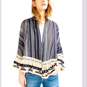 ZARA Premium Tassel Trimmed Tribal Print Cardigan